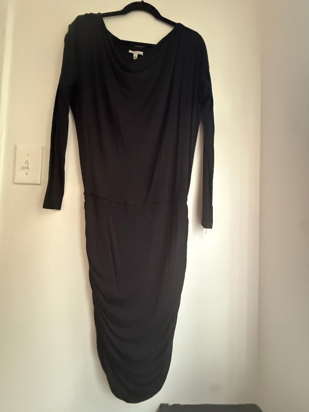 Athleta Black Solstice Dress Ruched Cowl Long Sleeve Midi Dress Athleisure Chic